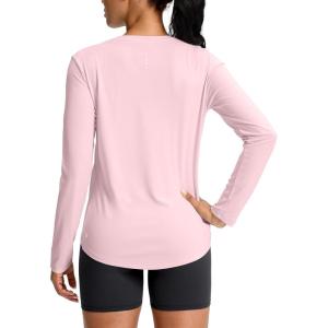 SANTINY Lightweight Long Sleeve Workout Tops for Women Breathable Tennis Active Sports Top Gym Yoga Athletic Running Shirts(Pink)