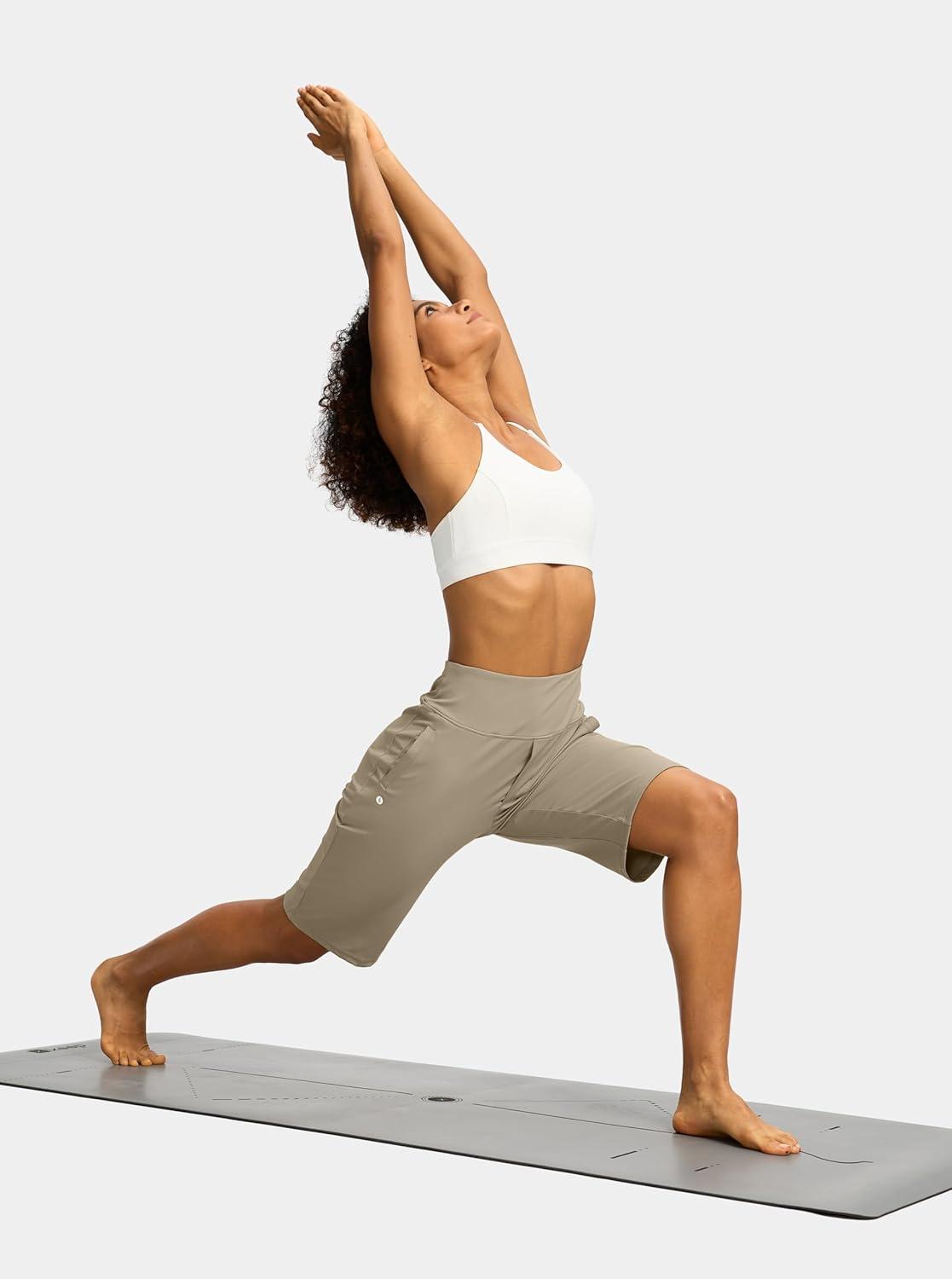 imageSANTINY 12quot Long Bermuda Shorts for Women Knee Length with Pockets High Waisted Stretch Shorts for Summer WalkingDark Khaki