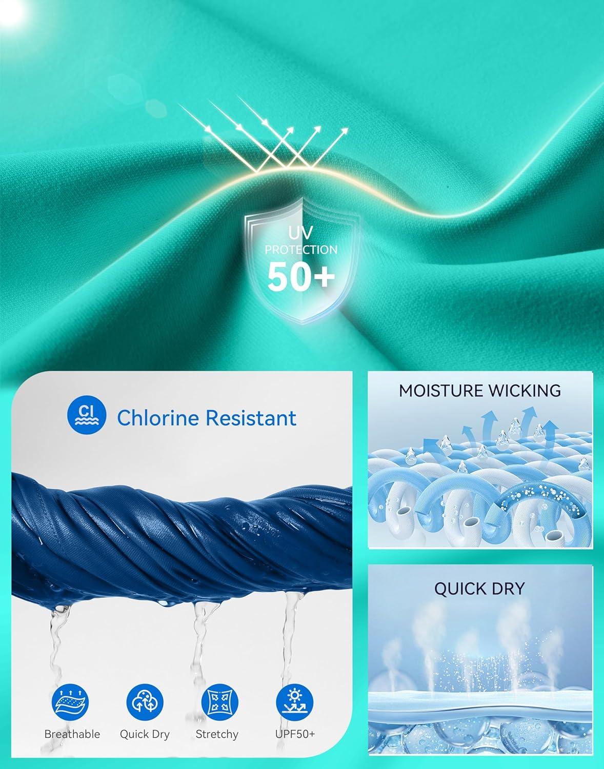 imageSANTINY Rash Guard for Women UPF 50 Bathing Suit Sun Protection Short Sleeve Swimsuit Top Quick Dry Swim Shirts for WomenAqua Black Navy