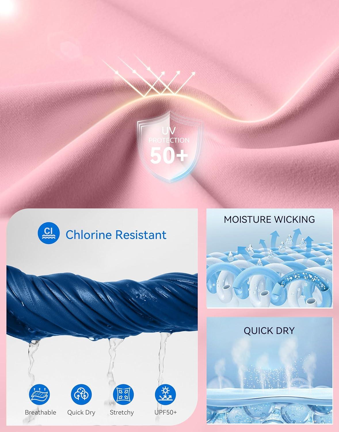 imageSANTINY Rash Guard for Women UPF 50 Bathing Suit Sun Protection Short Sleeve Swimsuit Top Quick Dry Swim Shirts for WomenPink