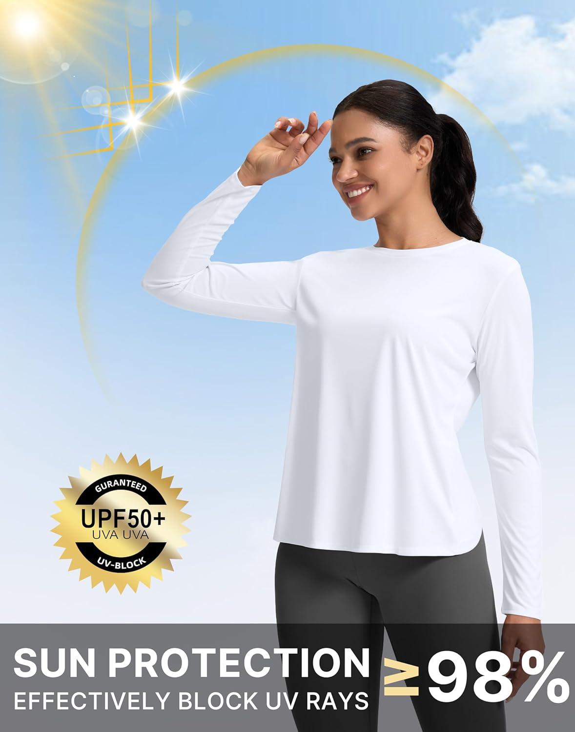 imageSANTINY Womens Lightweight Long Sleeve Workout Tops Split Back Gym Running Hiking Athletic Shirt Quick Dry UPF 50 Sun ShirtA White