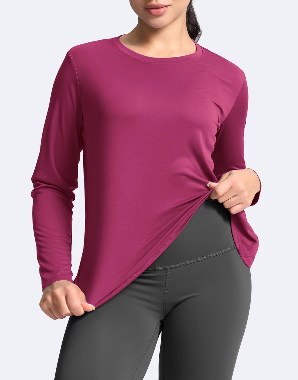imageSANTINY Womens Lightweight Long Sleeve Workout Tops Split Back Gym Running Hiking Athletic Shirt Quick Dry UPF 50 Sun ShirtRose