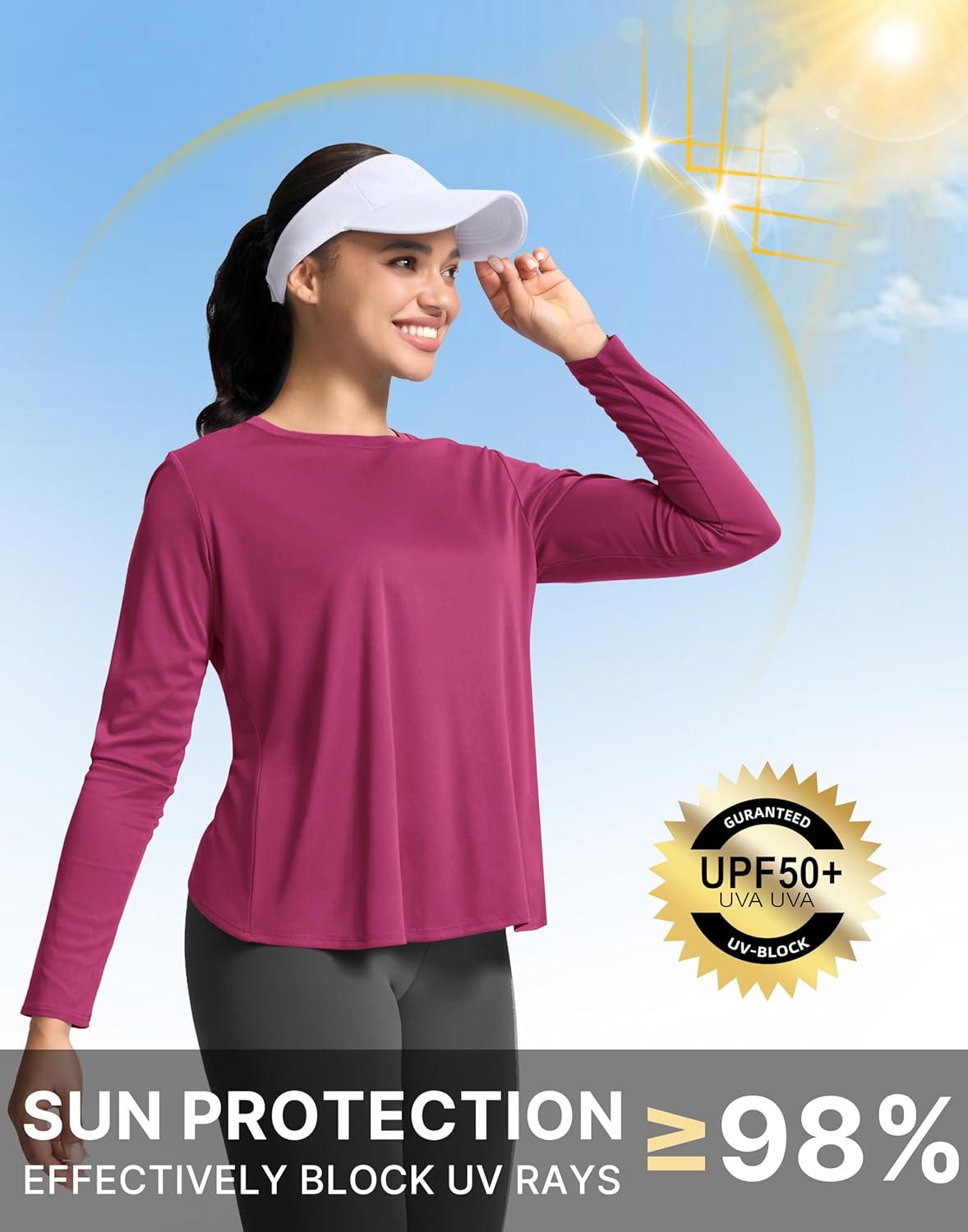 imageSANTINY Womens Lightweight Long Sleeve Workout Tops Split Back Gym Running Hiking Athletic Shirt Quick Dry UPF 50 Sun ShirtRose