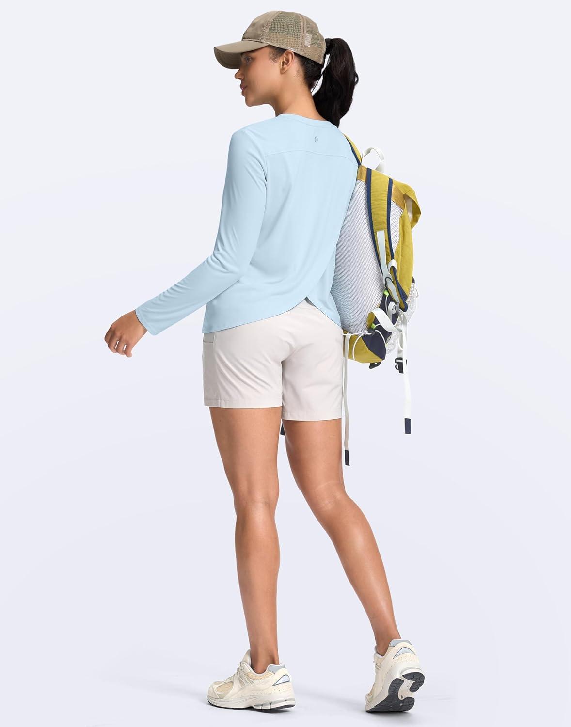 imageSANTINY Womens Lightweight Long Sleeve Workout Tops Split Back Gym Running Hiking Athletic Shirt Quick Dry UPF 50 Sun ShirtSky Blue