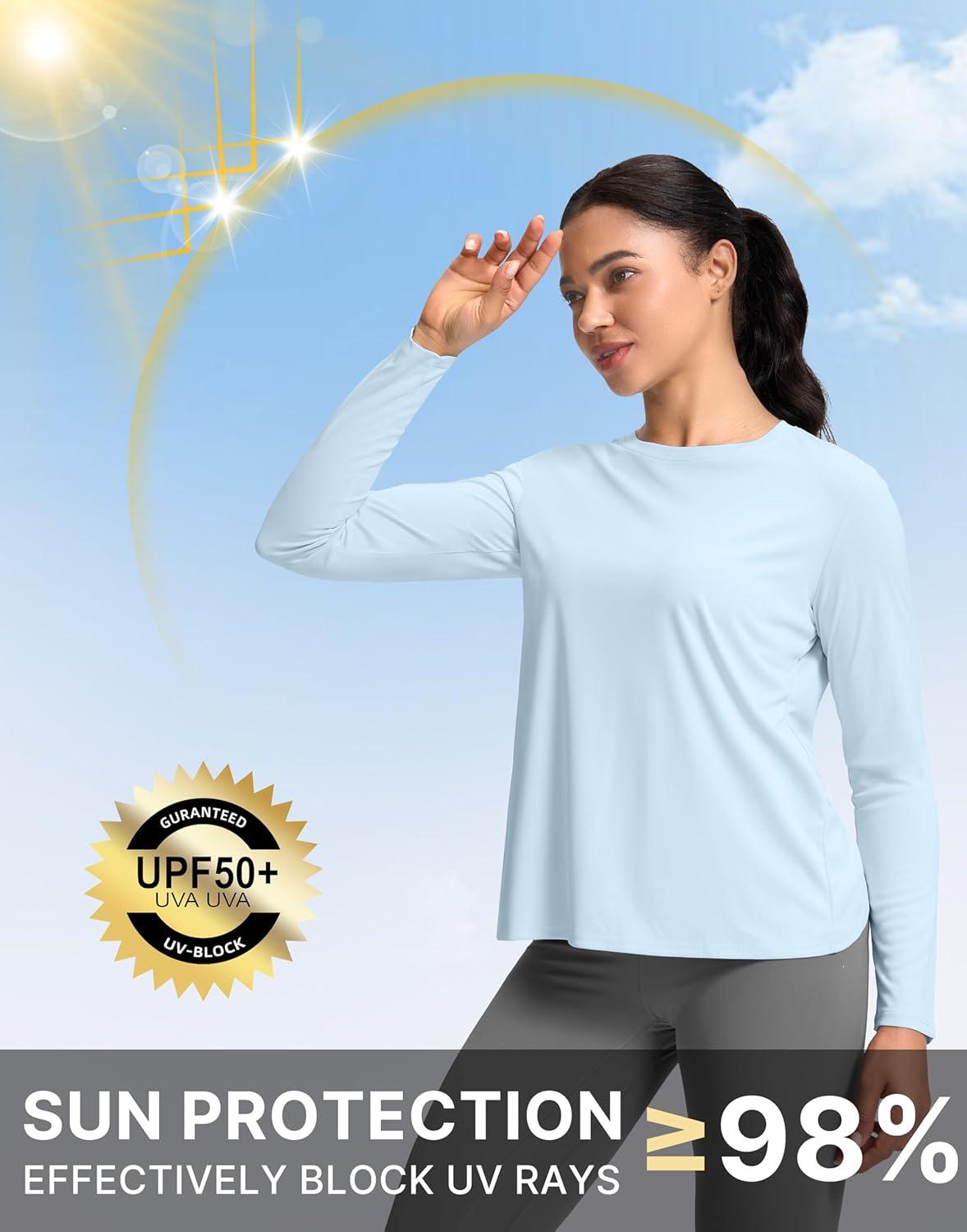 imageSANTINY Womens Lightweight Long Sleeve Workout Tops Split Back Gym Running Hiking Athletic Shirt Quick Dry UPF 50 Sun ShirtSky Blue