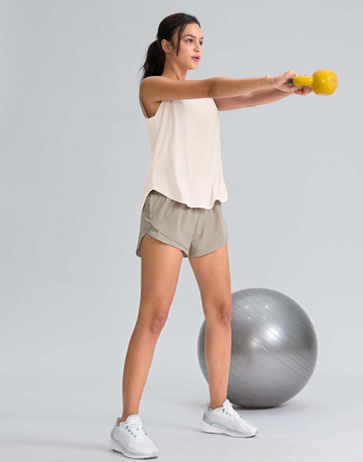 imageSANTINY Womens Sleeveless Workout Tops Breathable Lightweight Active Tennis Yoga Shirts Athletic Running Tank Tops for WomenCream