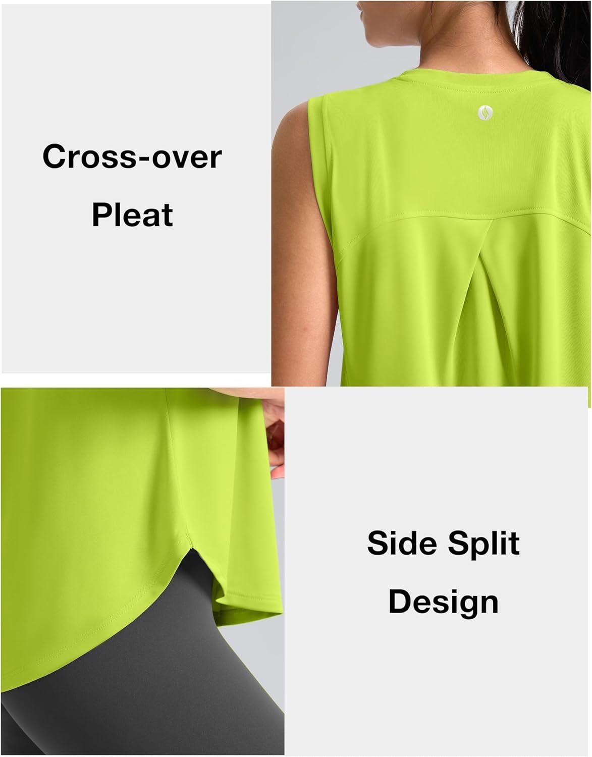 imageSANTINY Womens Sleeveless Workout Tops Breathable Lightweight Active Tennis Yoga Shirts Athletic Running Tank Tops for WomenNeon Green