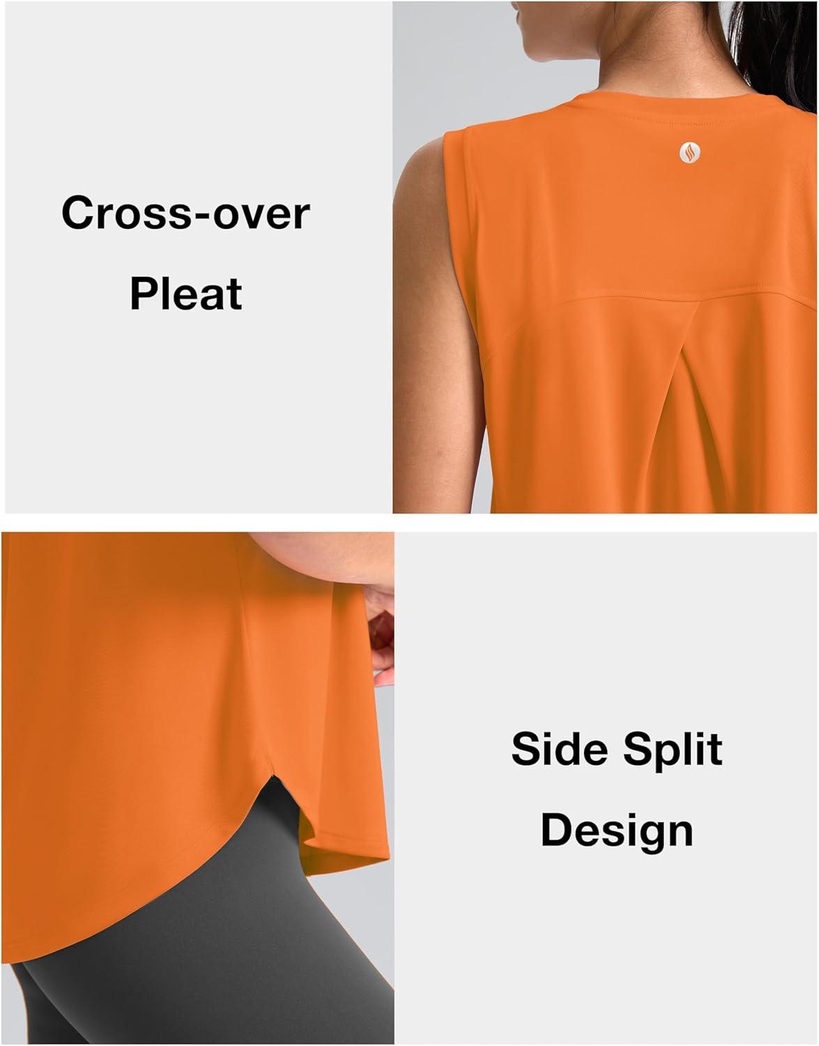 imageSANTINY Womens Sleeveless Workout Tops Breathable Lightweight Active Tennis Yoga Shirts Athletic Running Tank Tops for WomenNeon Orange