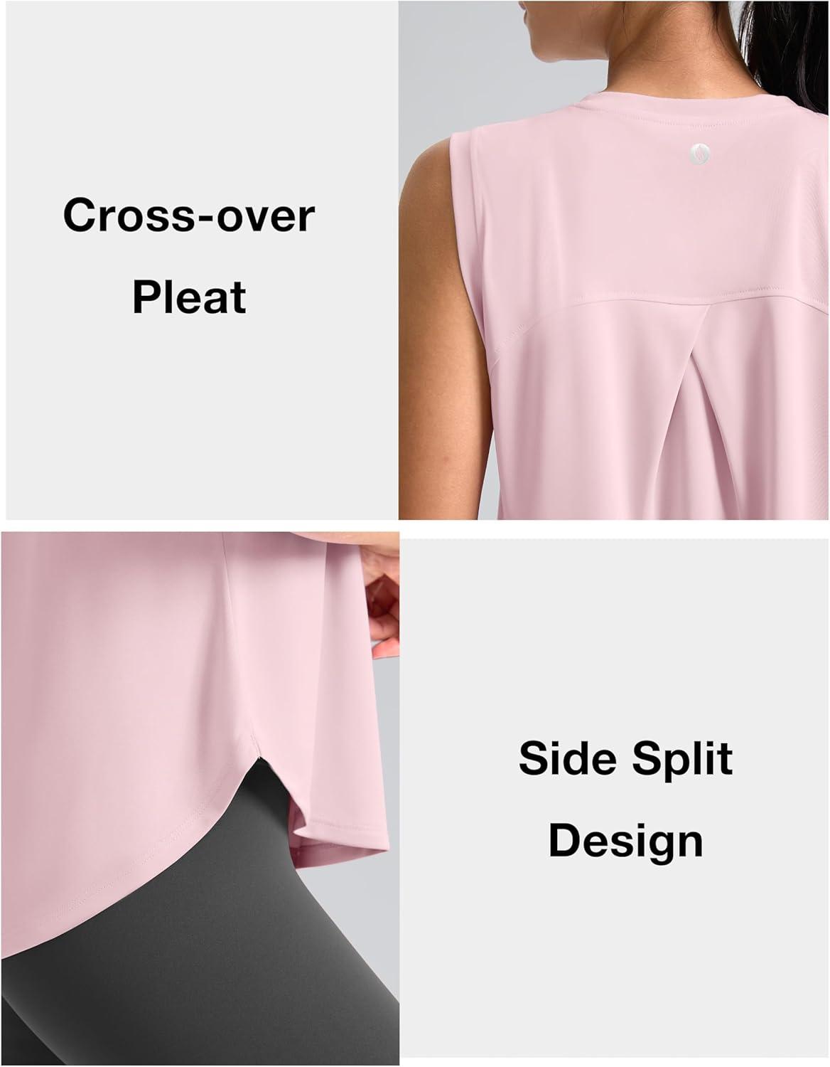 imageSANTINY Womens Sleeveless Workout Tops Breathable Lightweight Active Tennis Yoga Shirts Athletic Running Tank Tops for WomenPink