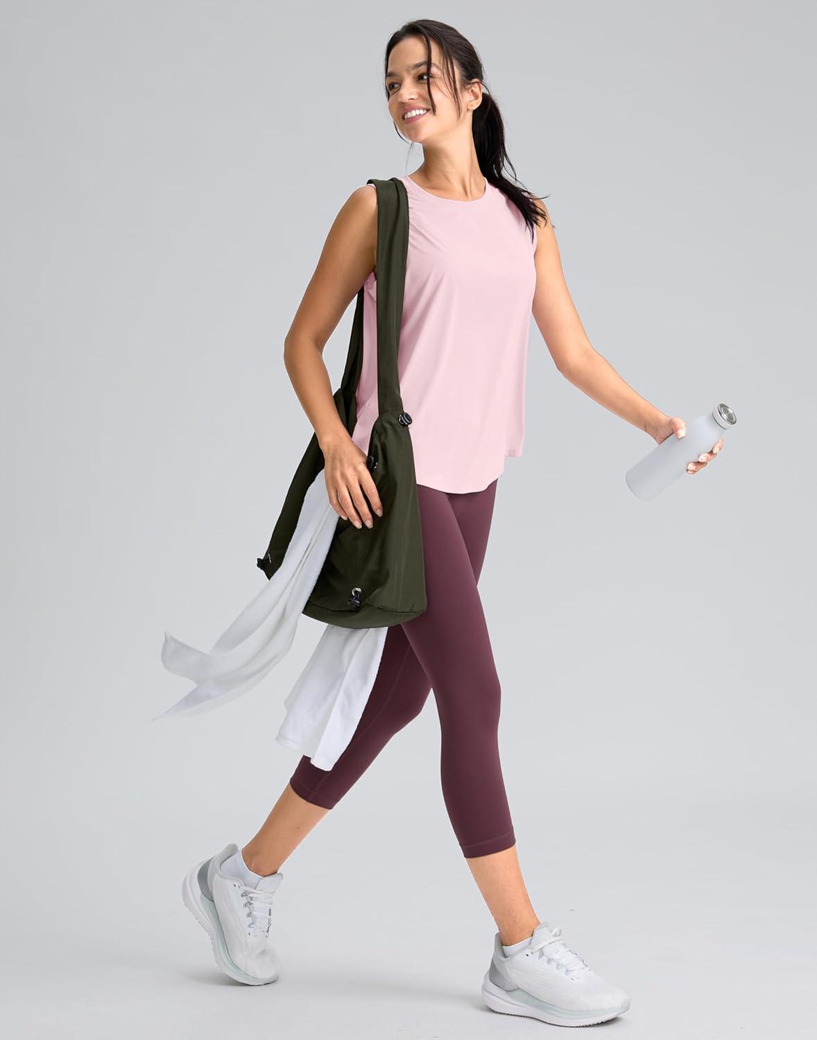 imageSANTINY Womens Sleeveless Workout Tops Breathable Lightweight Active Tennis Yoga Shirts Athletic Running Tank Tops for WomenPink