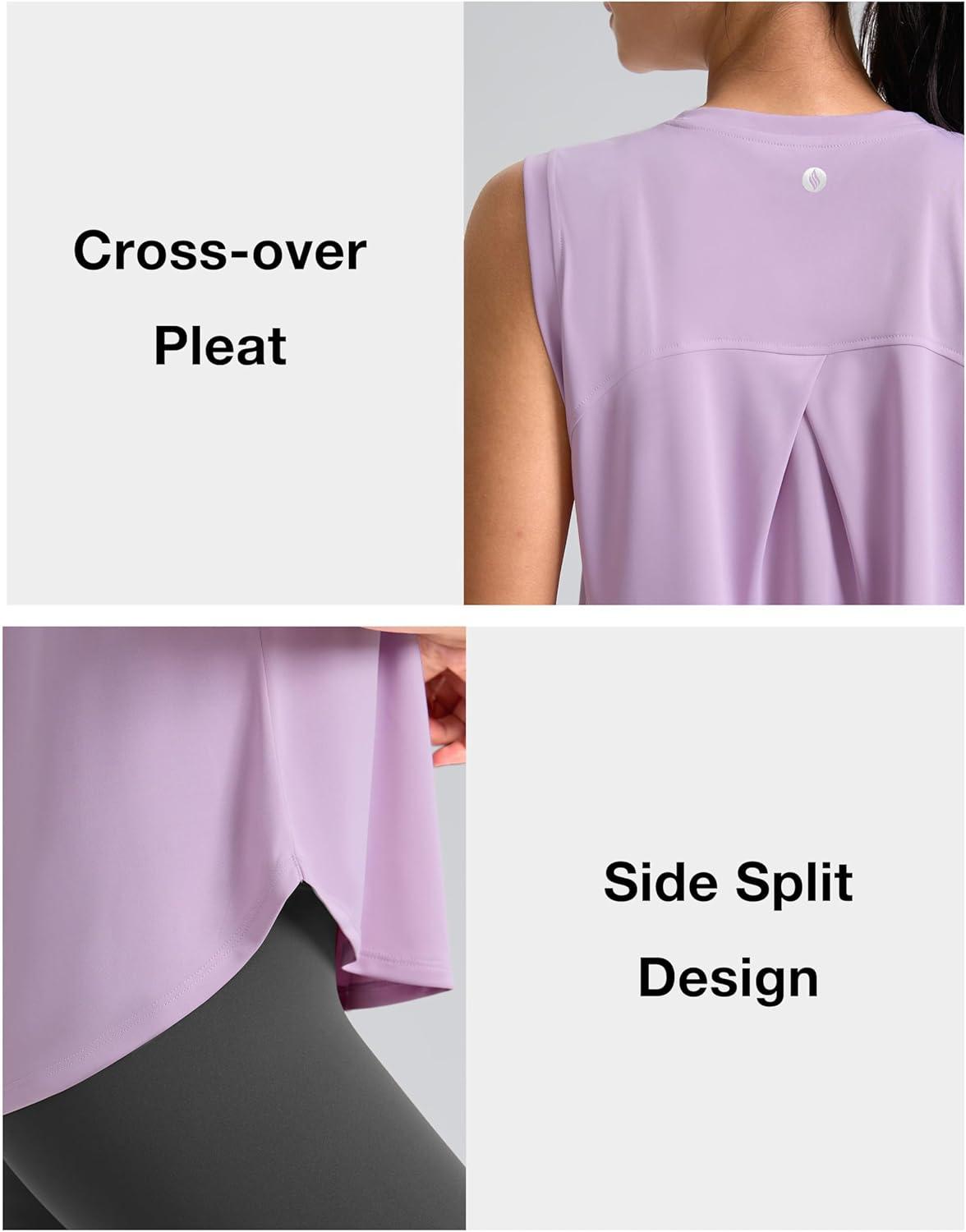 imageSANTINY Womens Sleeveless Workout Tops Breathable Lightweight Active Tennis Yoga Shirts Athletic Running Tank Tops for WomenPurple