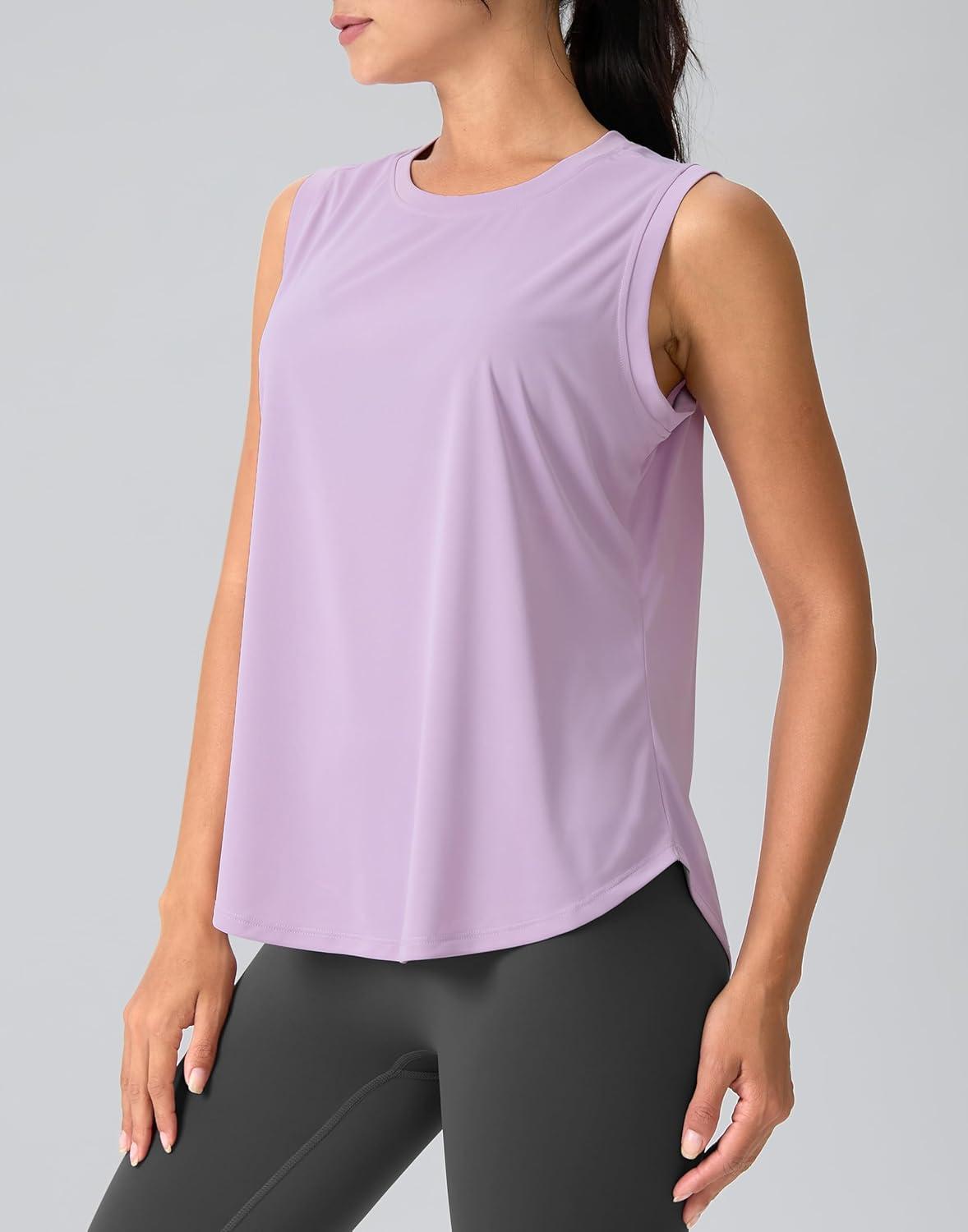 imageSANTINY Womens Sleeveless Workout Tops Breathable Lightweight Active Tennis Yoga Shirts Athletic Running Tank Tops for WomenPurple