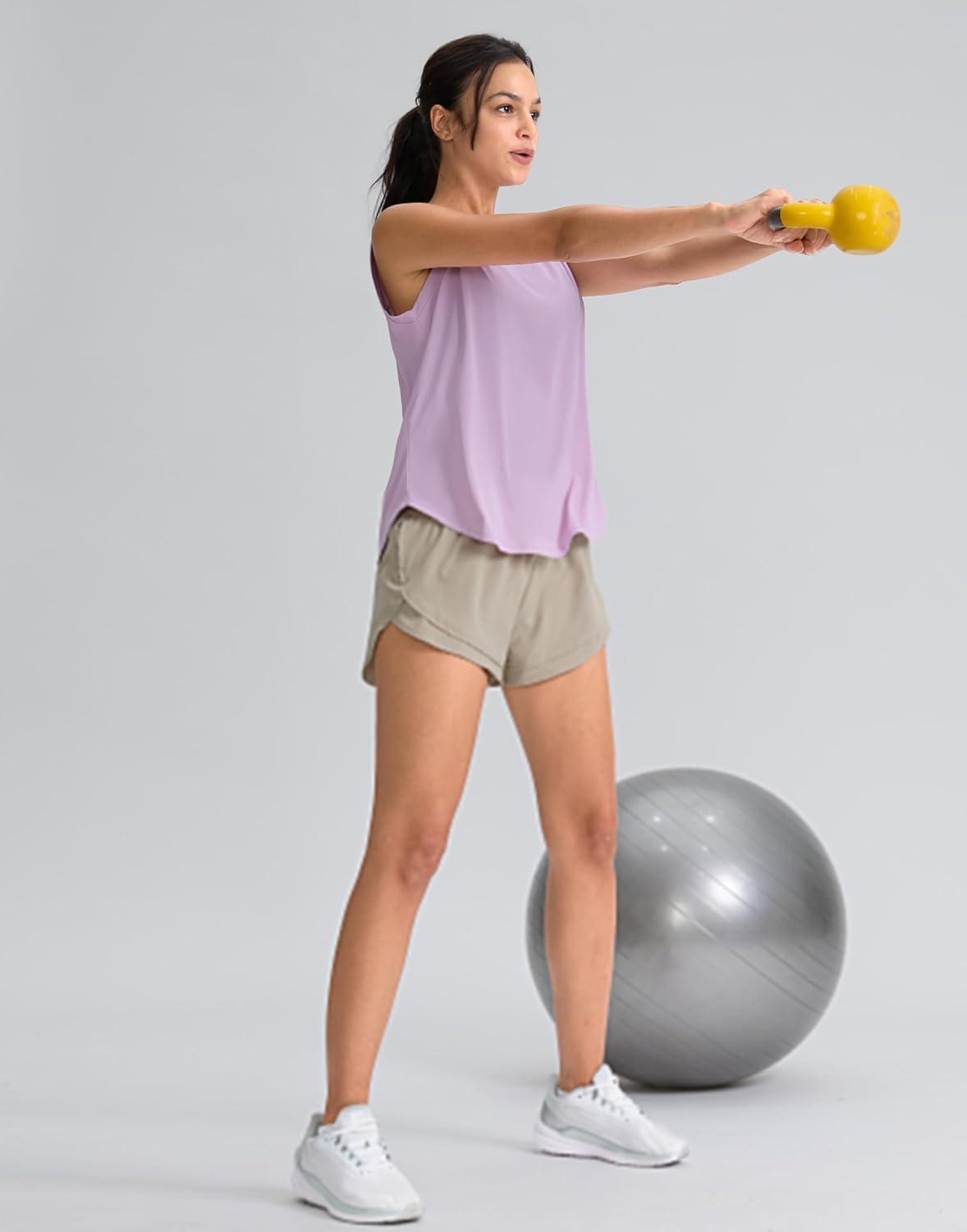 imageSANTINY Womens Sleeveless Workout Tops Breathable Lightweight Active Tennis Yoga Shirts Athletic Running Tank Tops for WomenPurple