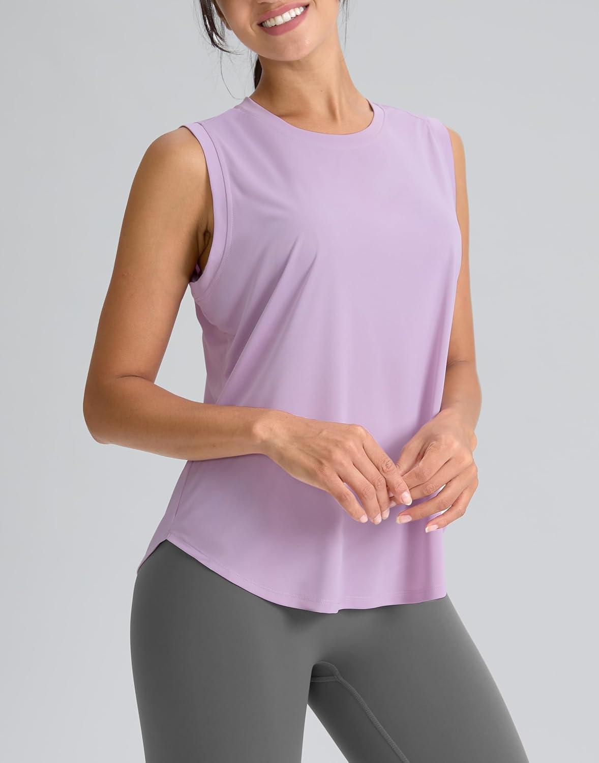 imageSANTINY Womens Sleeveless Workout Tops Breathable Lightweight Active Tennis Yoga Shirts Athletic Running Tank Tops for WomenPurple