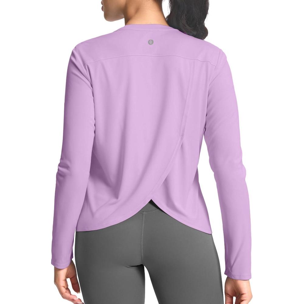 imageSANTINY Womens Lightweight Long Sleeve Workout Tops Split Back Gym Running Hiking Athletic Shirt Quick Dry UPF 50 Sun ShirtLight Purple