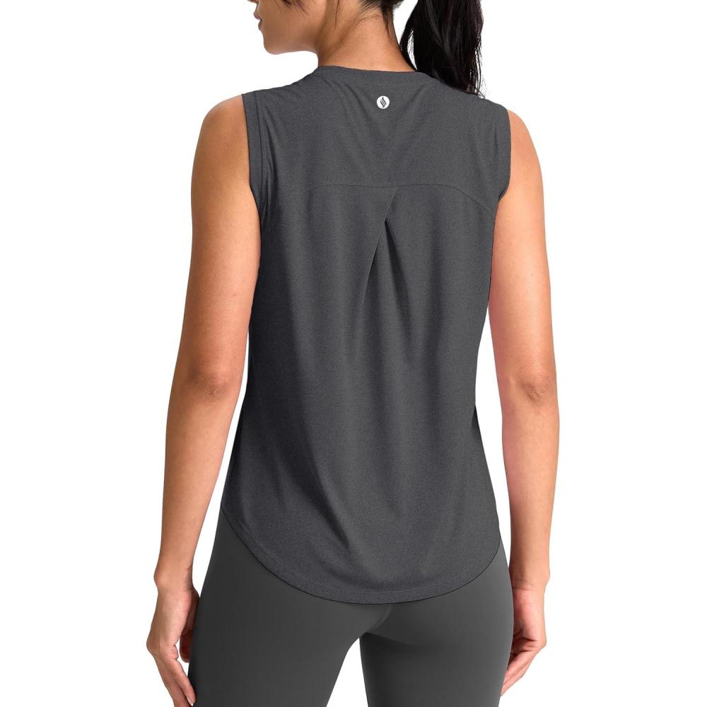 imageSANTINY Womens Sleeveless Workout Tops Breathable Lightweight Active Tennis Yoga Shirts Athletic Running Tank Tops for WomenDark Grey