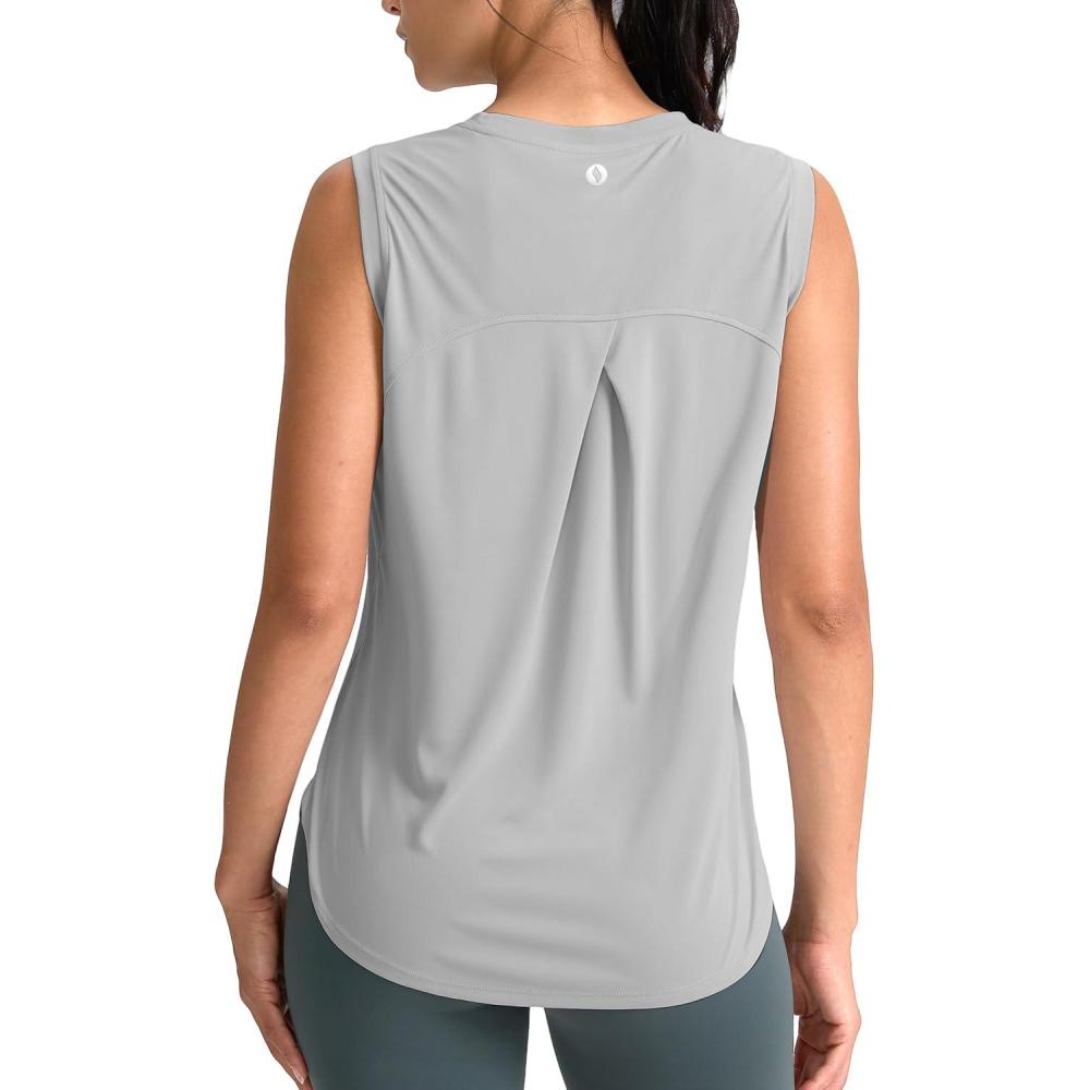 imageSANTINY Womens Sleeveless Workout Tops Breathable Lightweight Active Tennis Yoga Shirts Athletic Running Tank Tops for WomenLight Grey