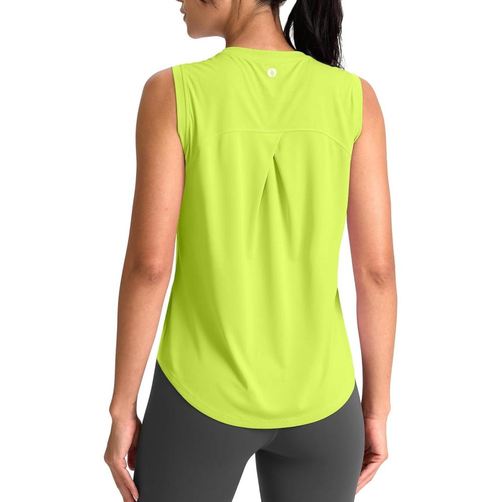 imageSANTINY Womens Sleeveless Workout Tops Breathable Lightweight Active Tennis Yoga Shirts Athletic Running Tank Tops for WomenNeon Green