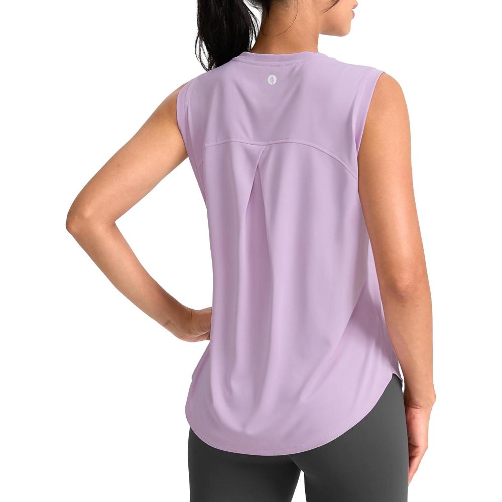 imageSANTINY Womens Sleeveless Workout Tops Breathable Lightweight Active Tennis Yoga Shirts Athletic Running Tank Tops for WomenPurple