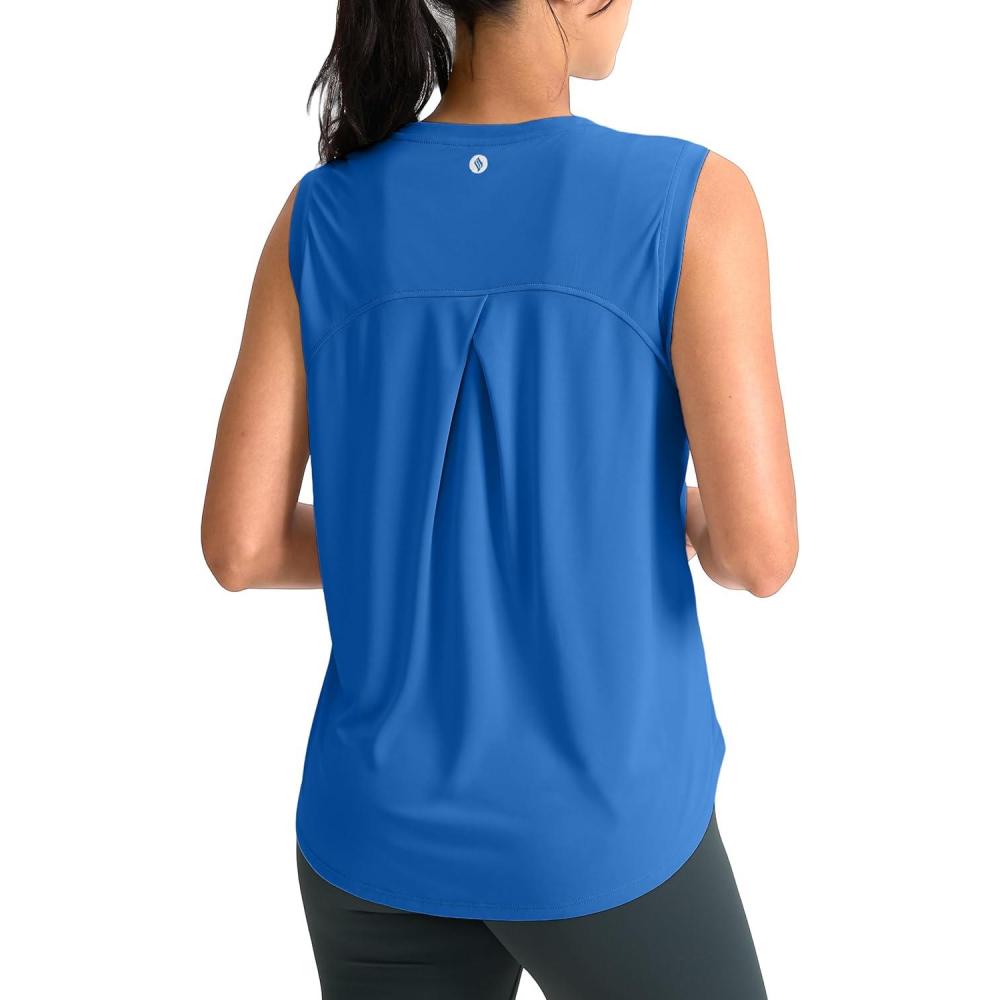 imageSANTINY Womens Sleeveless Workout Tops Breathable Lightweight Active Tennis Yoga Shirts Athletic Running Tank Tops for WomenRoyal Blue