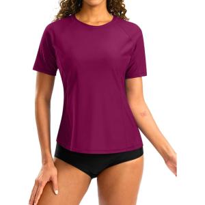 SANTINY Rash Guard for Women UPF 50+ Bathing Suit Sun Protection Short Sleeve Swimsuit Top Quick Dry Swim Shirts for Women(Fuchsia)