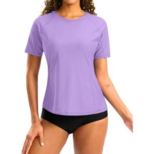 SANTINY Rash Guard for Women UPF 50+ Bathing Suit Sun Protection Short Sleeve Swimsuit Top Quick Dry Swim Shirts for Women(Lavender)