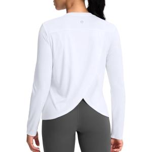 SANTINY Women’s Lightweight Long Sleeve Workout Tops Split Back Gym Running Hiking Athletic Shirt Quick Dry UPF 50+ Sun Shirt(A White)
