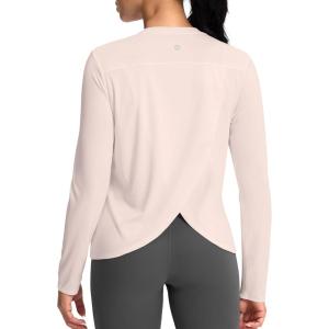 SANTINY Women’s Lightweight Long Sleeve Workout Tops Split Back Gym Running Hiking Athletic Shirt Quick Dry UPF 50+ Sun Shirt(Beige)