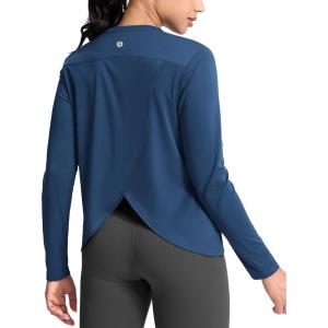SANTINY Women’s Lightweight Long Sleeve Workout Tops Split Back Gym Running Hiking Athletic Shirt Quick Dry UPF 50+ Sun Shirt(Blue Grey)
