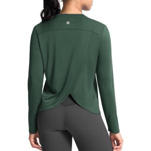 SANTINY Women’s Lightweight Long Sleeve Workout Tops Split Back Gym Running Hiking Athletic Shirt Quick Dry UPF 50+ Sun Shirt(Green)