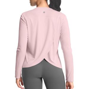 SANTINY Women’s Lightweight Long Sleeve Workout Tops Split Back Gym Running Hiking Athletic Shirt Quick Dry UPF 50+ Sun Shirt(Light Pink)