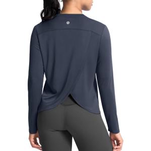 SANTINY Women’s Lightweight Long Sleeve Workout Tops Split Back Gym Running Hiking Athletic Shirt Quick Dry UPF 50+ Sun Shirt(Navy)
