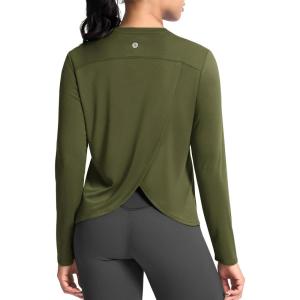 SANTINY Women’s Lightweight Long Sleeve Workout Tops Split Back Gym Running Hiking Athletic Shirt Quick Dry UPF 50+ Sun Shirt(Olive)