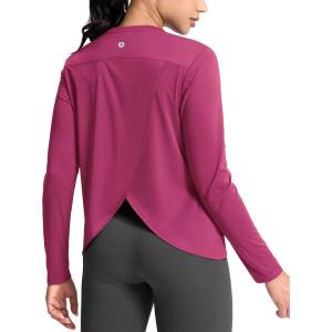 SANTINY Women’s Lightweight Long Sleeve Workout Tops Split Back Gym Running Hiking Athletic Shirt Quick Dry UPF 50+ Sun Shirt(Rose)