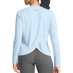 SANTINY Women’s Lightweight Long Sleeve Workout Tops Split Back Gym Running Hiking Athletic Shirt Quick Dry UPF 50+ Sun Shirt(Sky Blue)
