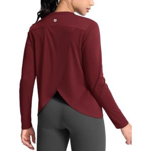 SANTINY Women’s Lightweight Long Sleeve Workout Tops Split Back Gym Running Hiking Athletic Shirt Quick Dry UPF 50+ Sun Shirt(Wine)