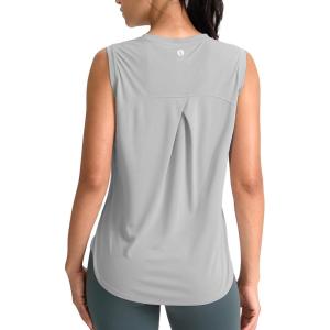 SANTINY Women’s Sleeveless Workout Tops Breathable Lightweight Active Tennis Yoga Shirts Athletic Running Tank Tops for Women(Light Grey)