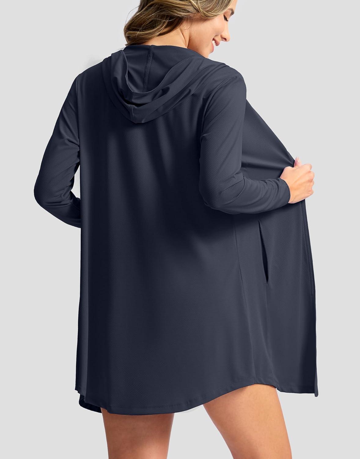 imageSANTINY Womens UPF50 Swim Cover Up Sun Protection Hoodie Long UV Jacket SPF Lightweight Swimsuit Beach Cover Ups for WomenNavy