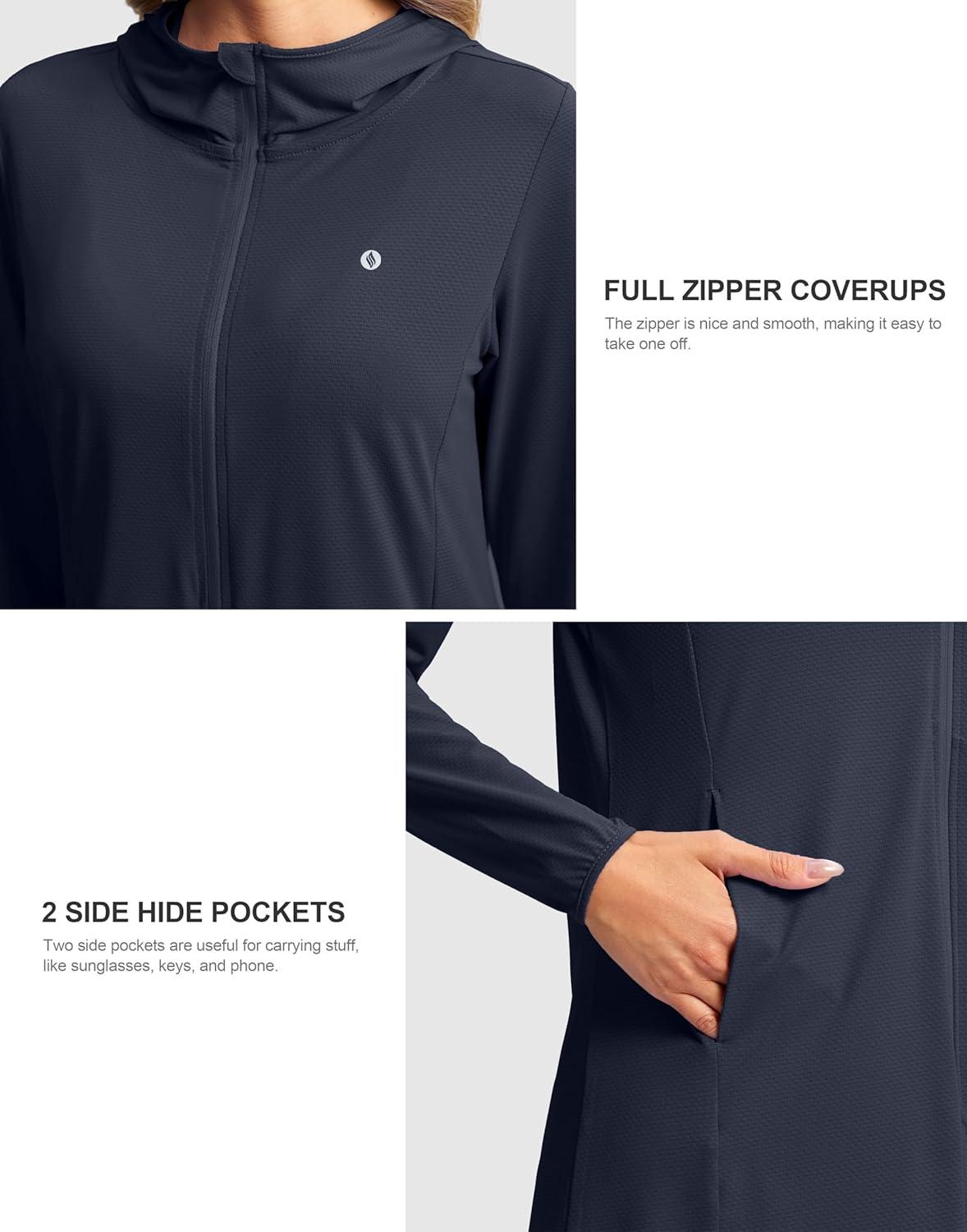 imageSANTINY Womens UPF50 Swim Cover Up Sun Protection Hoodie Long UV Jacket SPF Lightweight Swimsuit Beach Cover Ups for WomenNavy