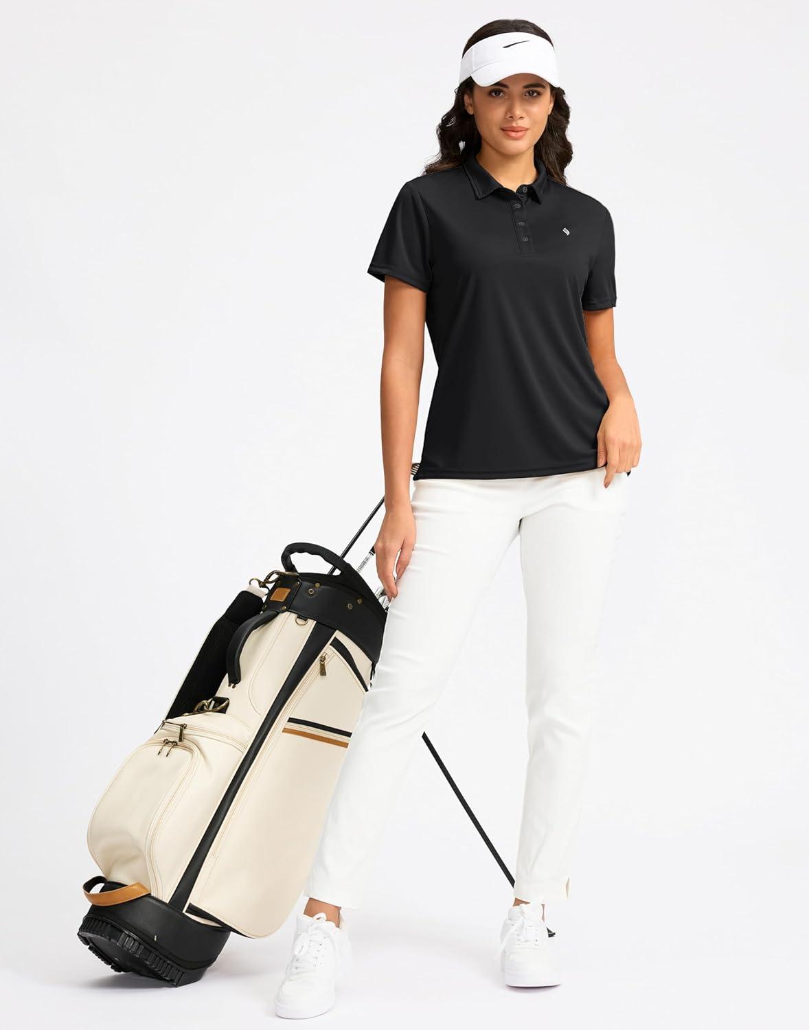 imageWomens Golf Shirt Short Sleeve Lightweight Moisture Wicking Work Tennis Tops Collared Polo Shirts for Women with 4ButtonBlack