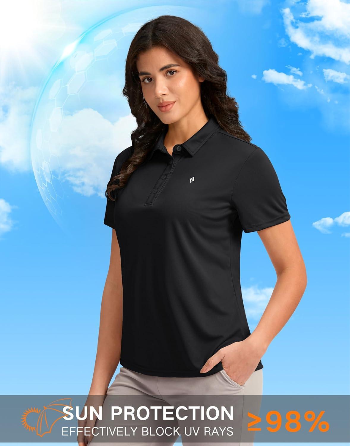 imageWomens Golf Shirt Short Sleeve Lightweight Moisture Wicking Work Tennis Tops Collared Polo Shirts for Women with 4ButtonBlack