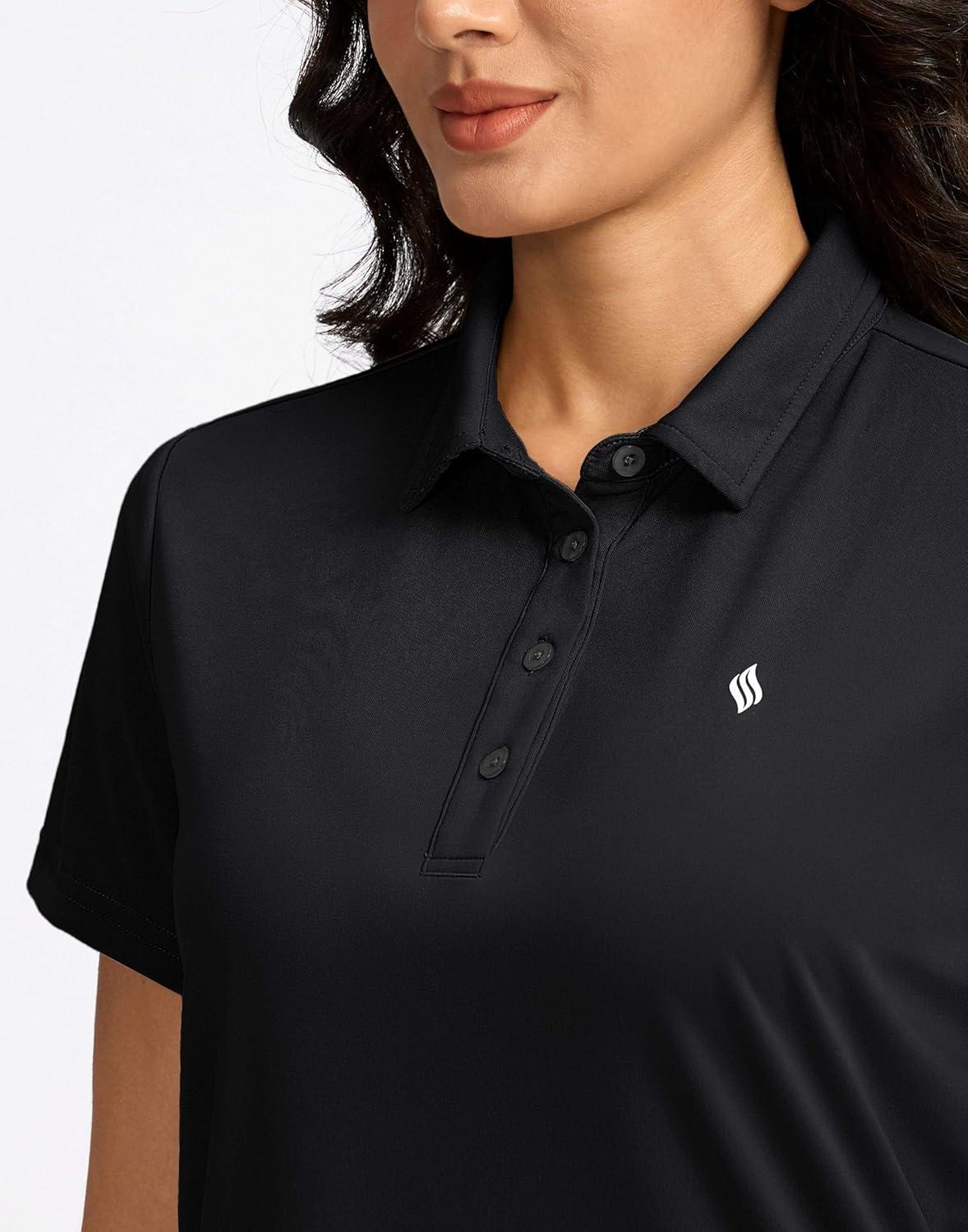 imageWomens Golf Shirt Short Sleeve Lightweight Moisture Wicking Work Tennis Tops Collared Polo Shirts for Women with 4ButtonBlack
