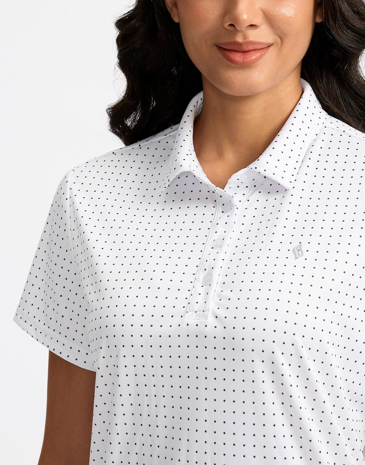 imageWomens Golf Shirt Short Sleeve Lightweight Moisture Wicking Work Tennis Tops Collared Polo Shirts for Women with 4ButtonBlack Dot