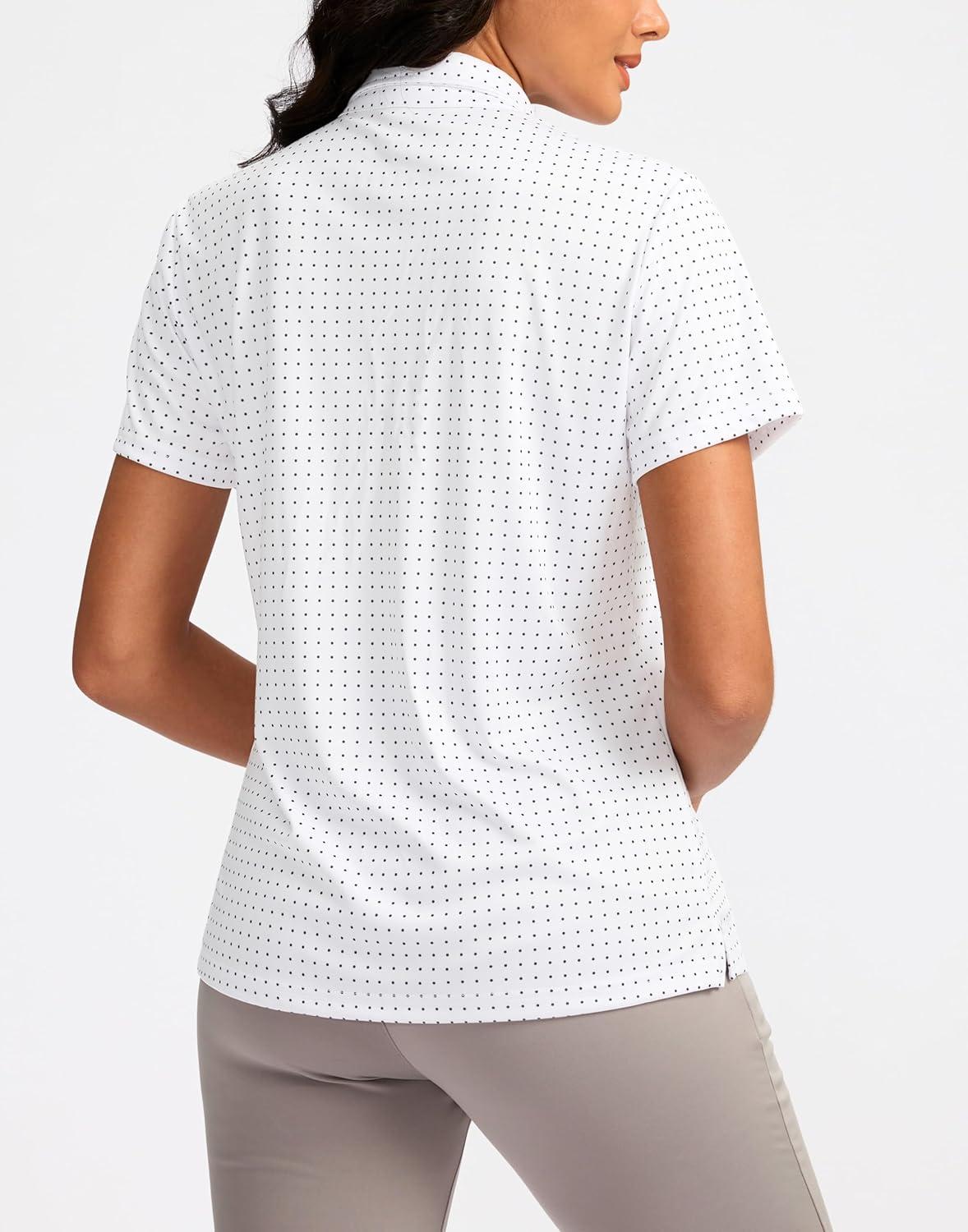 imageWomens Golf Shirt Short Sleeve Lightweight Moisture Wicking Work Tennis Tops Collared Polo Shirts for Women with 4ButtonBlack Dot