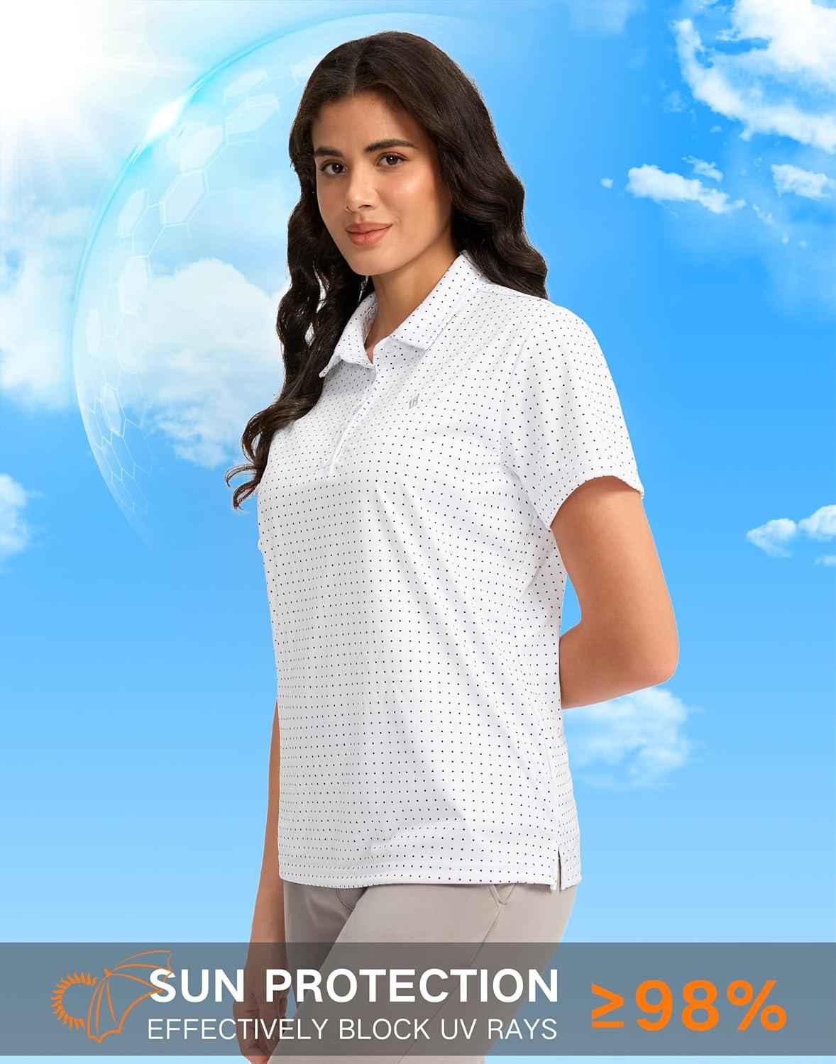 imageWomens Golf Shirt Short Sleeve Lightweight Moisture Wicking Work Tennis Tops Collared Polo Shirts for Women with 4ButtonBlack Dot