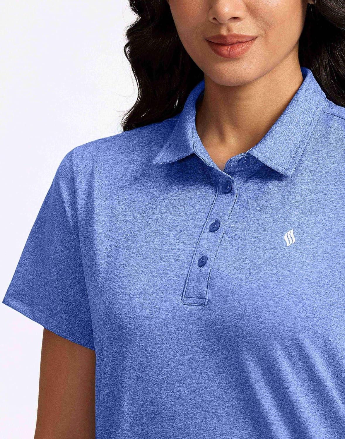 imageWomens Golf Shirt Short Sleeve Lightweight Moisture Wicking Work Tennis Tops Collared Polo Shirts for Women with 4ButtonBlue