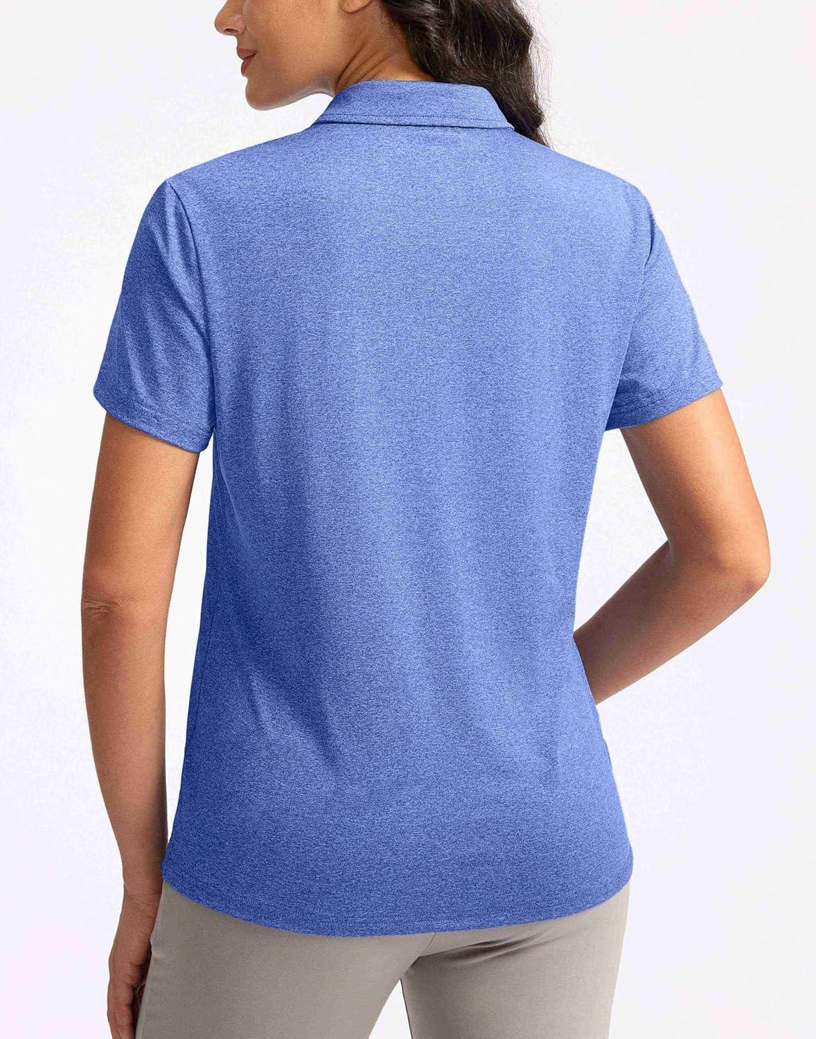 imageWomens Golf Shirt Short Sleeve Lightweight Moisture Wicking Work Tennis Tops Collared Polo Shirts for Women with 4ButtonBlue