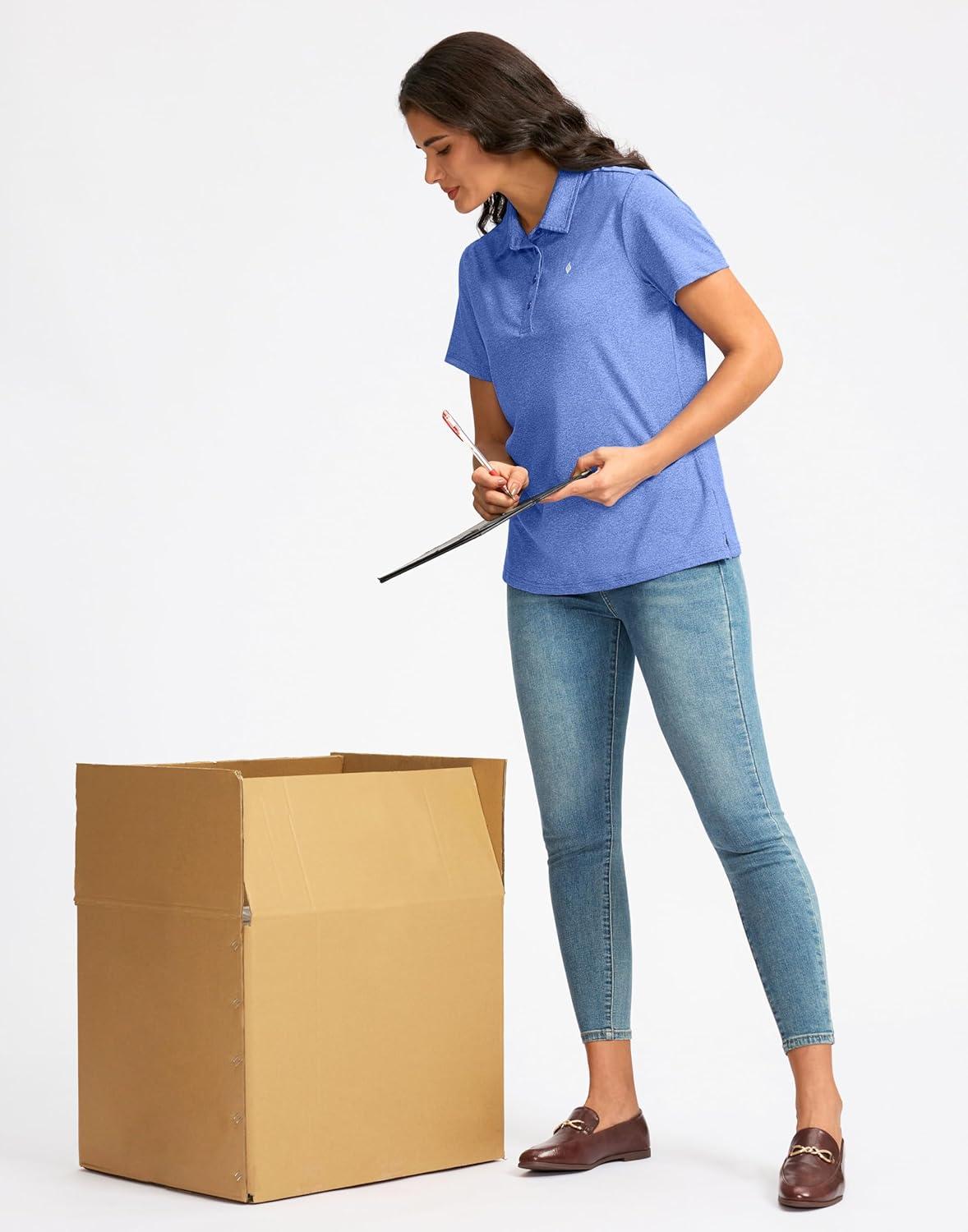 imageWomens Golf Shirt Short Sleeve Lightweight Moisture Wicking Work Tennis Tops Collared Polo Shirts for Women with 4ButtonBlue