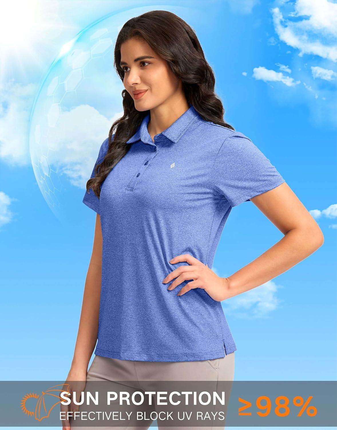 imageWomens Golf Shirt Short Sleeve Lightweight Moisture Wicking Work Tennis Tops Collared Polo Shirts for Women with 4ButtonBlue