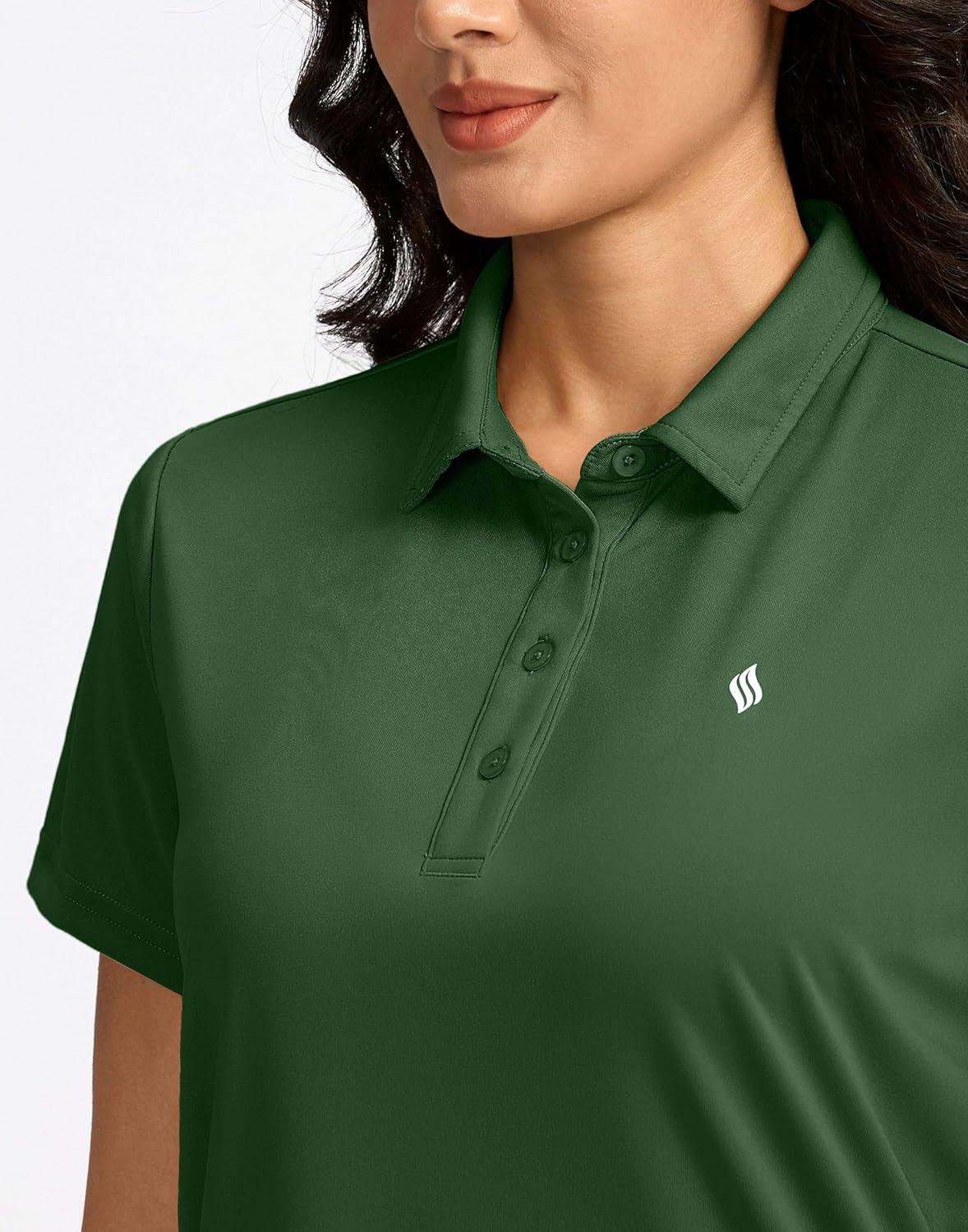imageWomens Golf Shirt Short Sleeve Lightweight Moisture Wicking Work Tennis Tops Collared Polo Shirts for Women with 4ButtonGreen